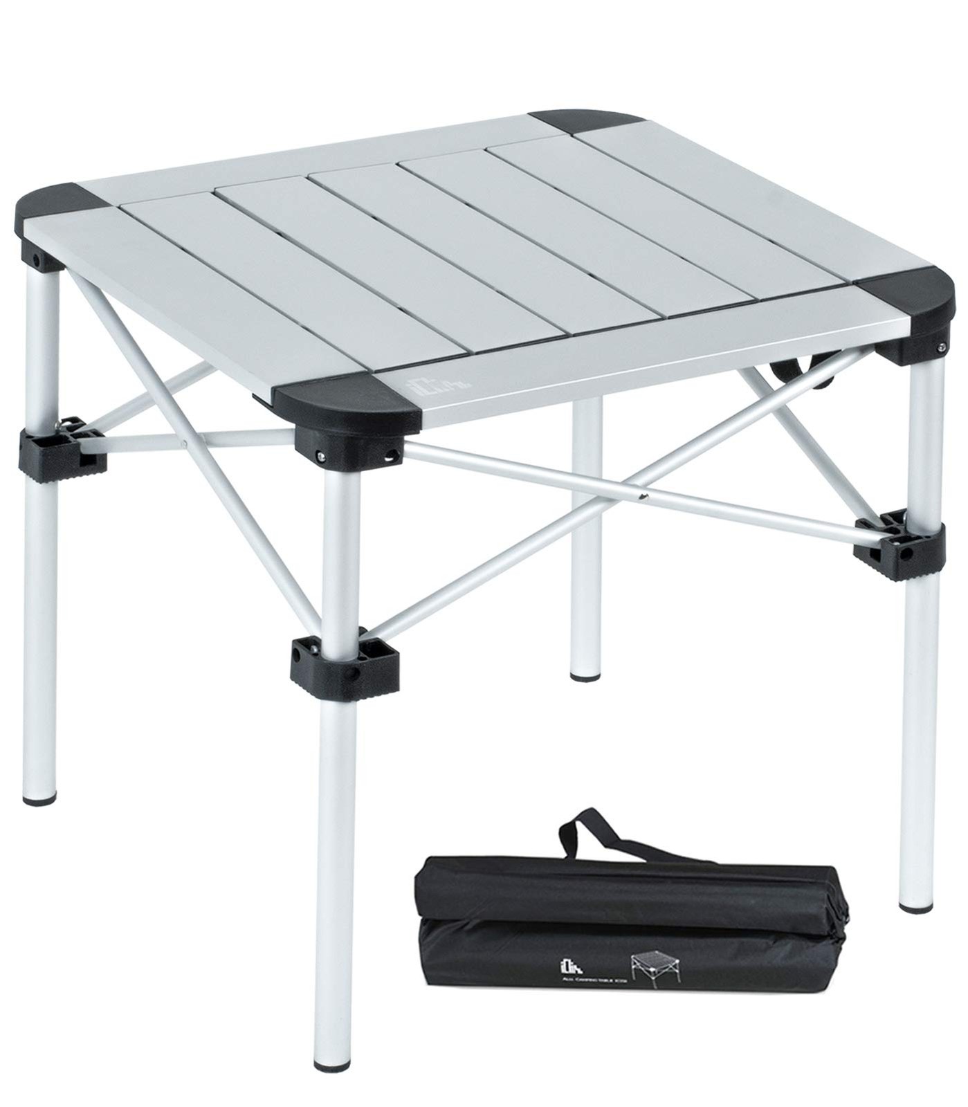 Lightweight Stable Alu. Folding Square Table Roll Up Top with Carry Bag for C...