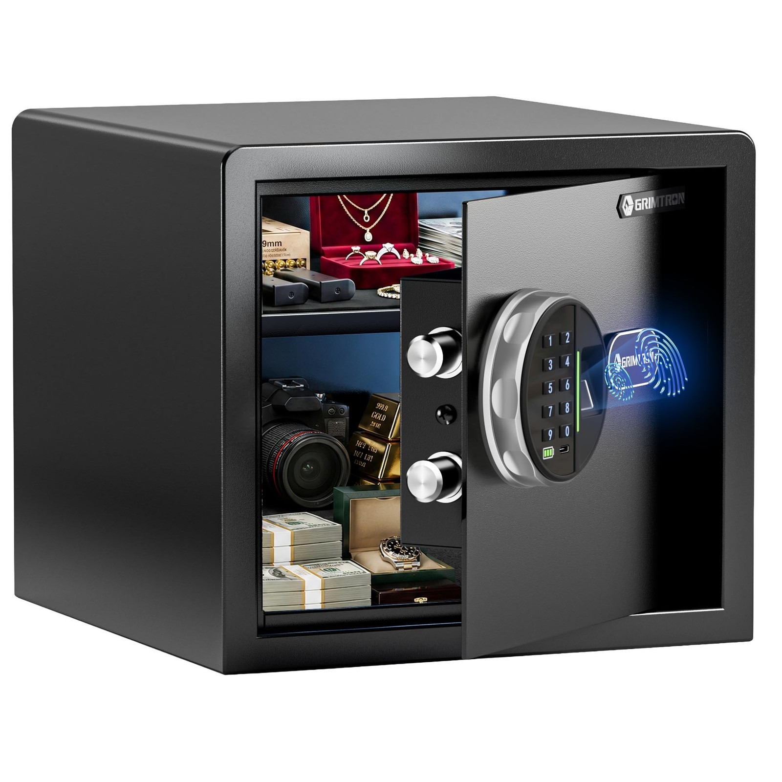Grimtron 20LB Biometric Safe with Fingerprint Lock, 3-8 Digit PIN | 0.80 cu.f...