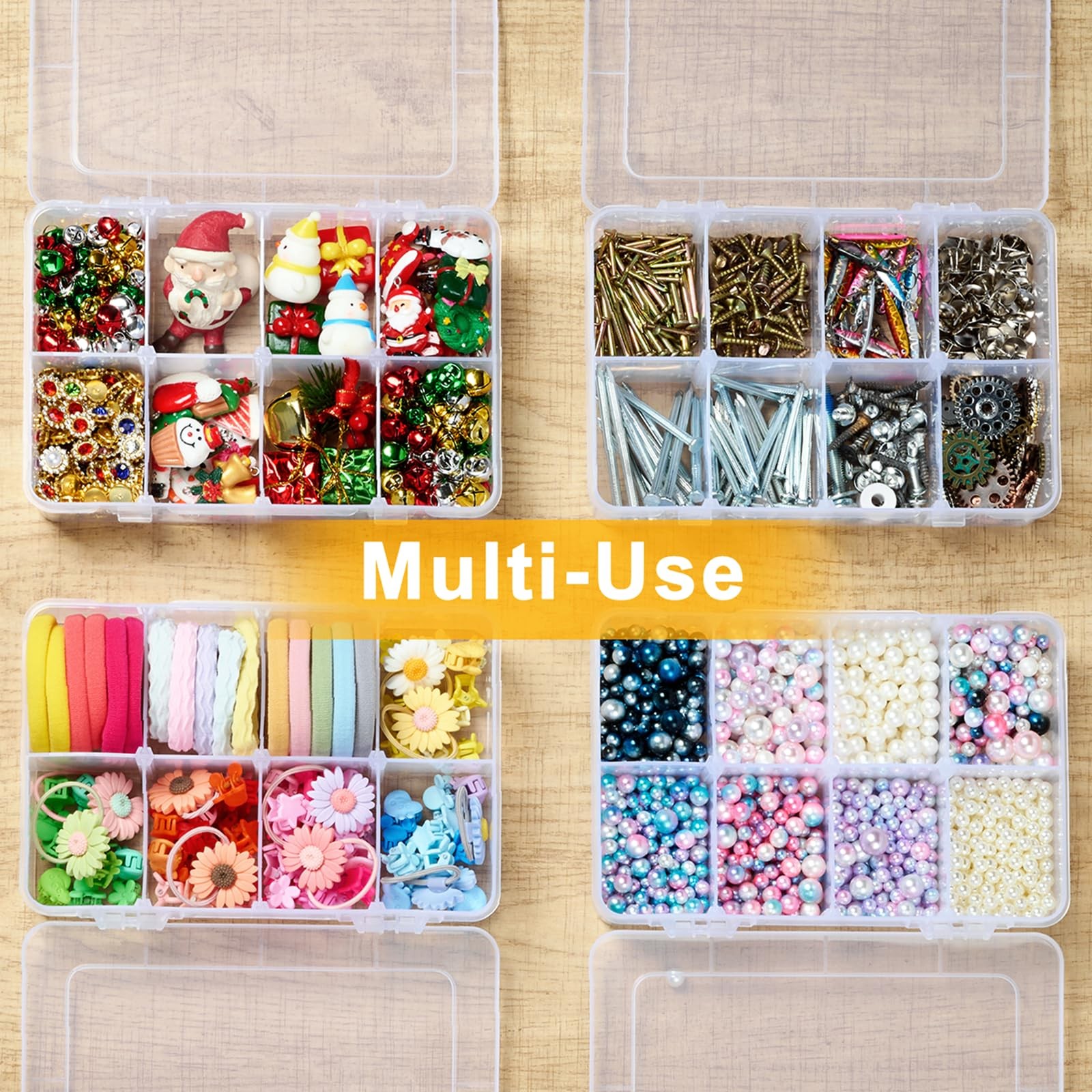 Jutieuo 2 Pack 8 Grids Bead Organizer and Storage, Plastic Small, Clear