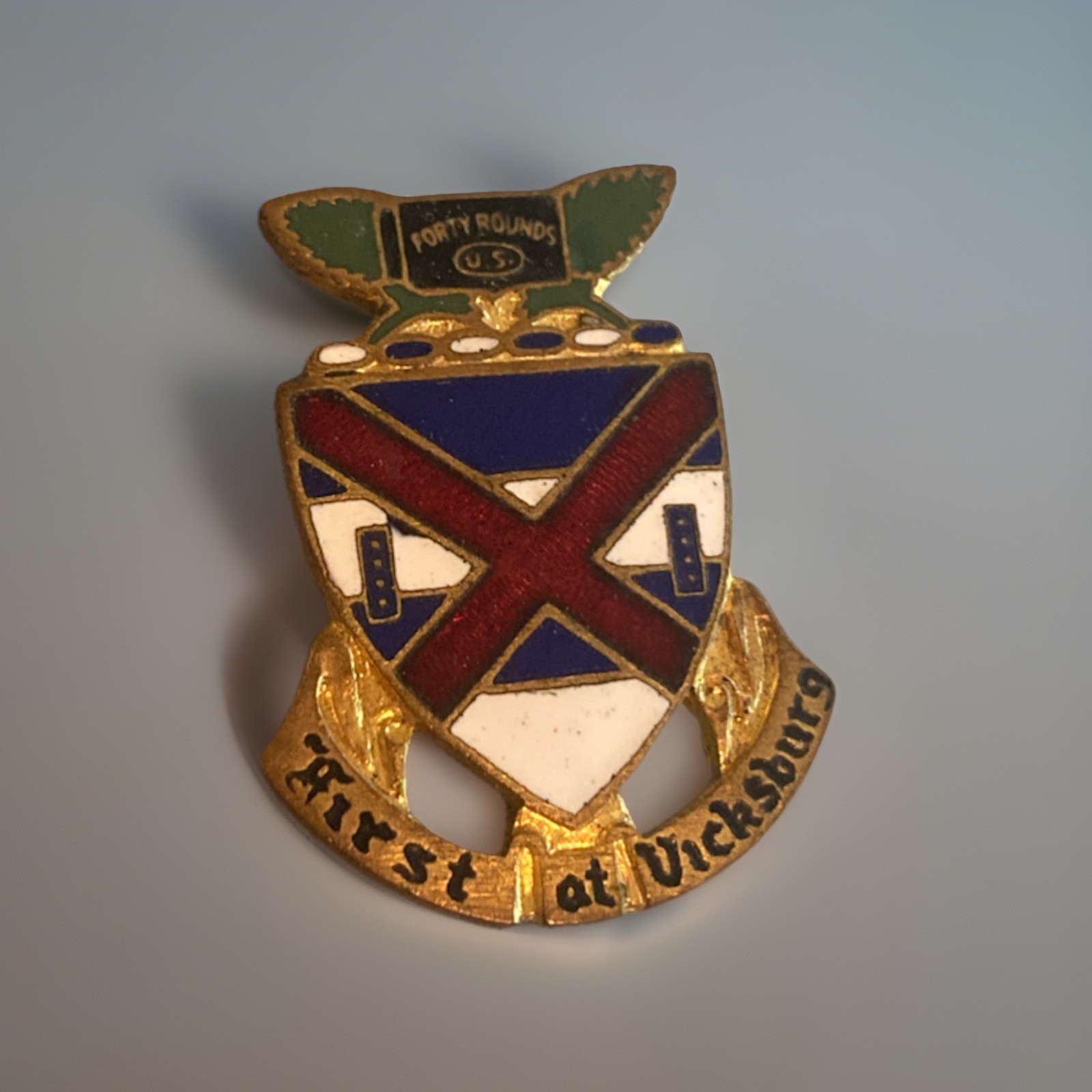 US Army Pin 13th Infantry Regiment First At Vicksburg DI Unit Crest Forty Rounds