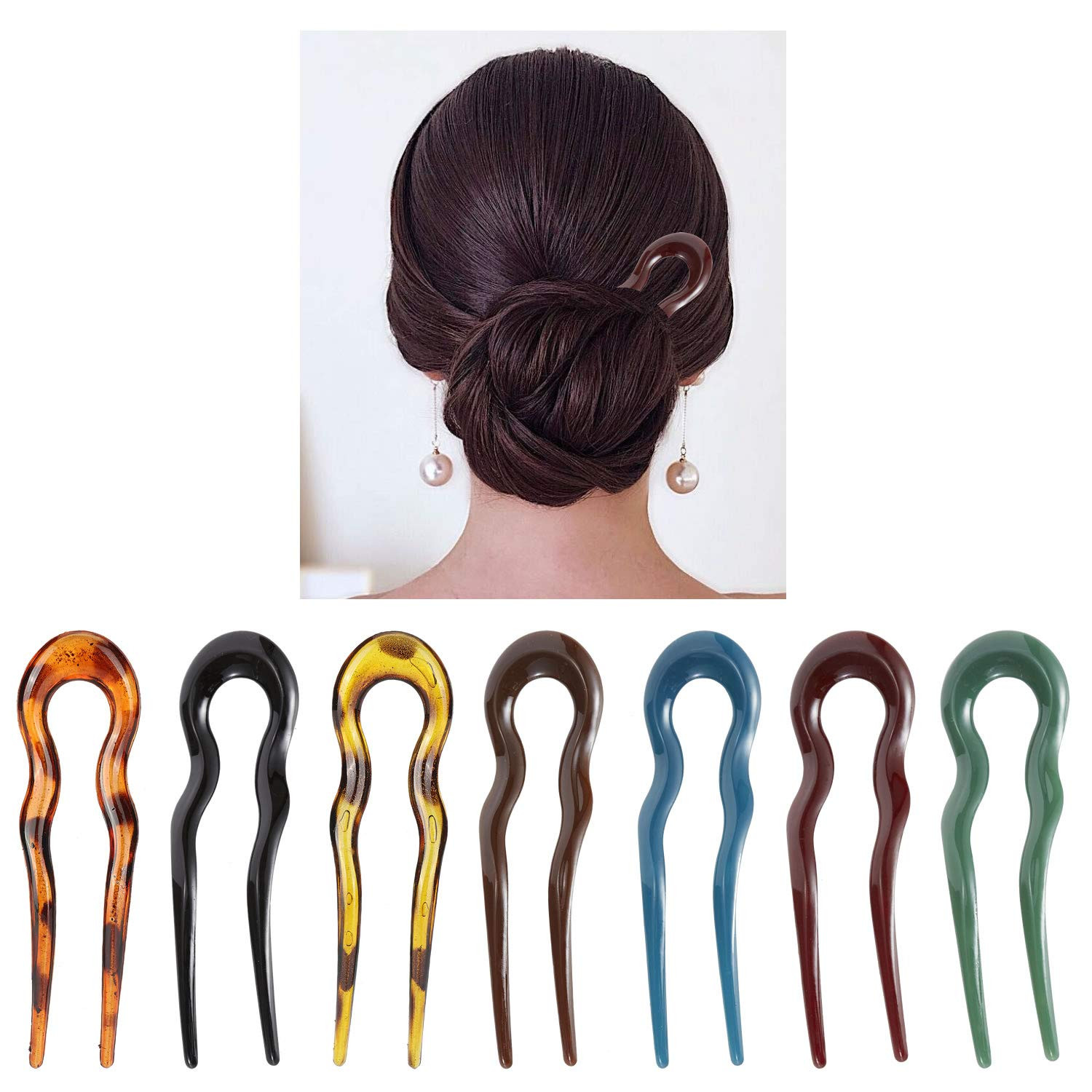 7 Pack Plastic Hair Fork Pins Chopsticks Hairpins Picks Carved Hollow Long Hair
