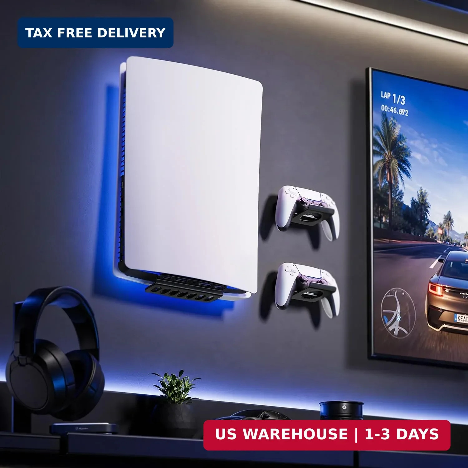 Wall Mount for PS5 with 2 Controller Holders, Sturdy Metal Console Holder Compat