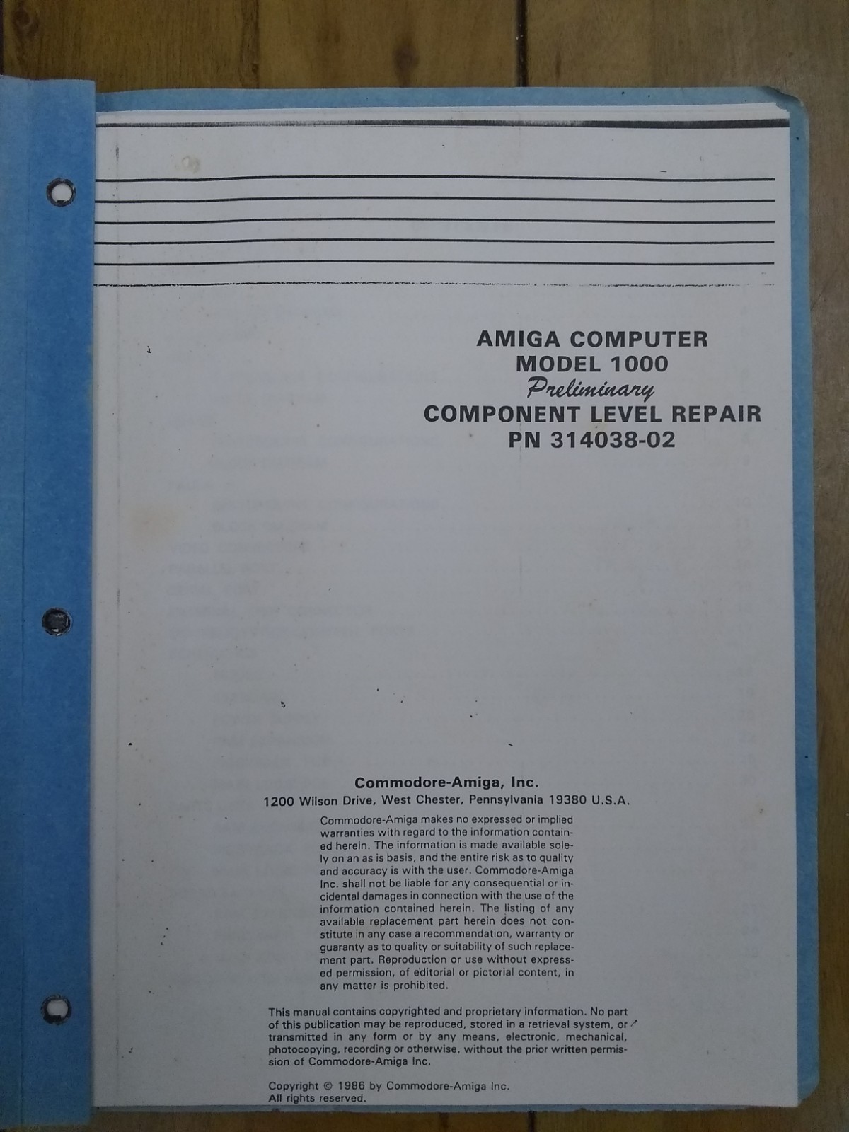 Amiga 1000 *Preliminary* Component Level Repair P/N 314038-02, Commodore A1000