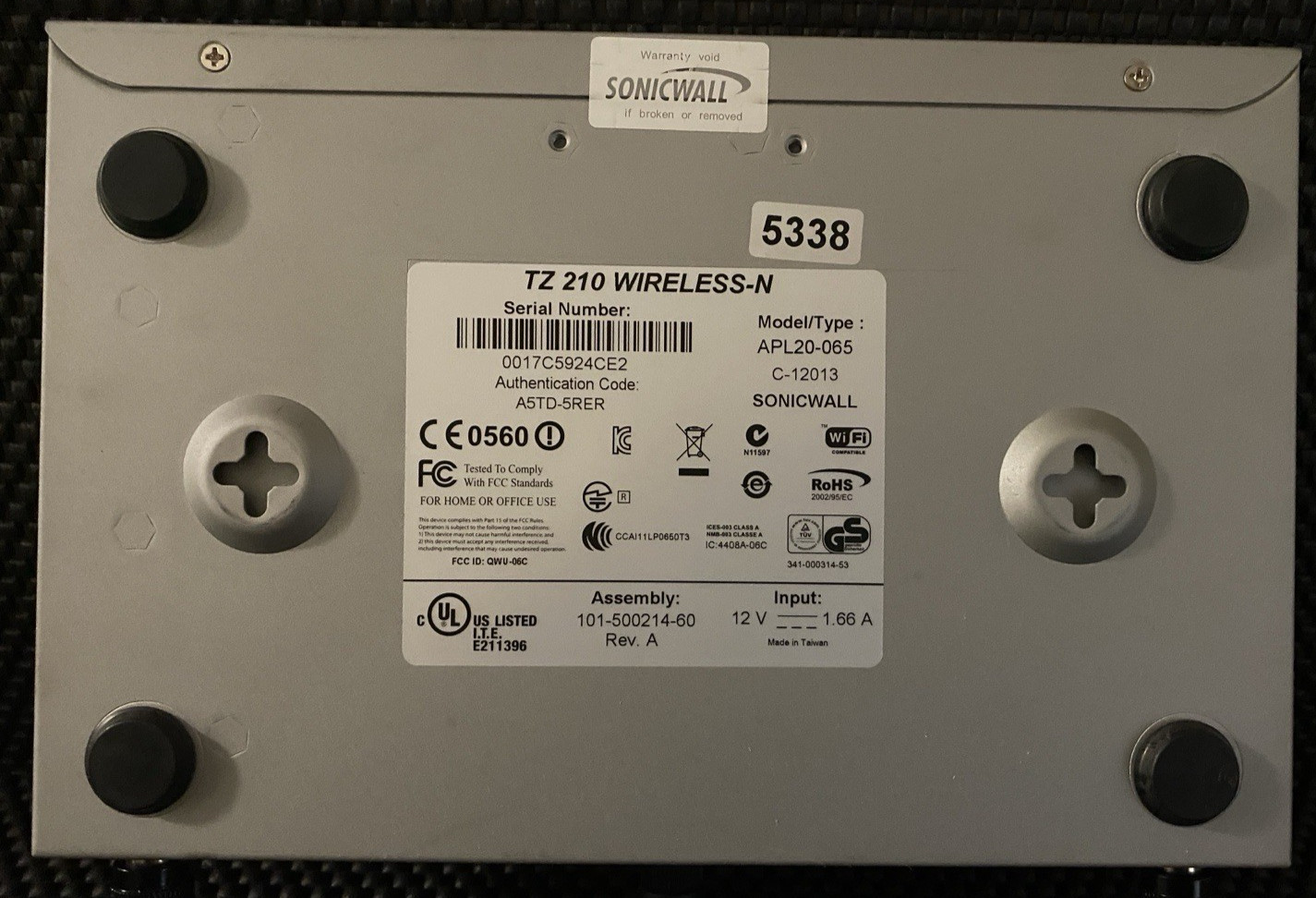 SonicWall TZ 210 Wireless-N APL20-065 WLAN Network Security Firewall Appliance