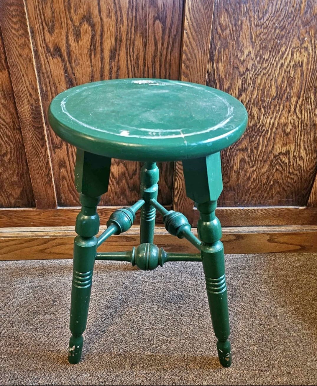 Antique Painted Victorian Wooden Stool with Spooled Rungs