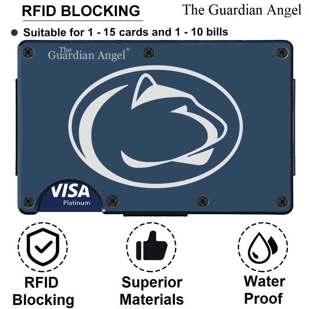 Penn State Nittany Lions Engraved Titanium Blue RFID Blocking Wallet Gift D7