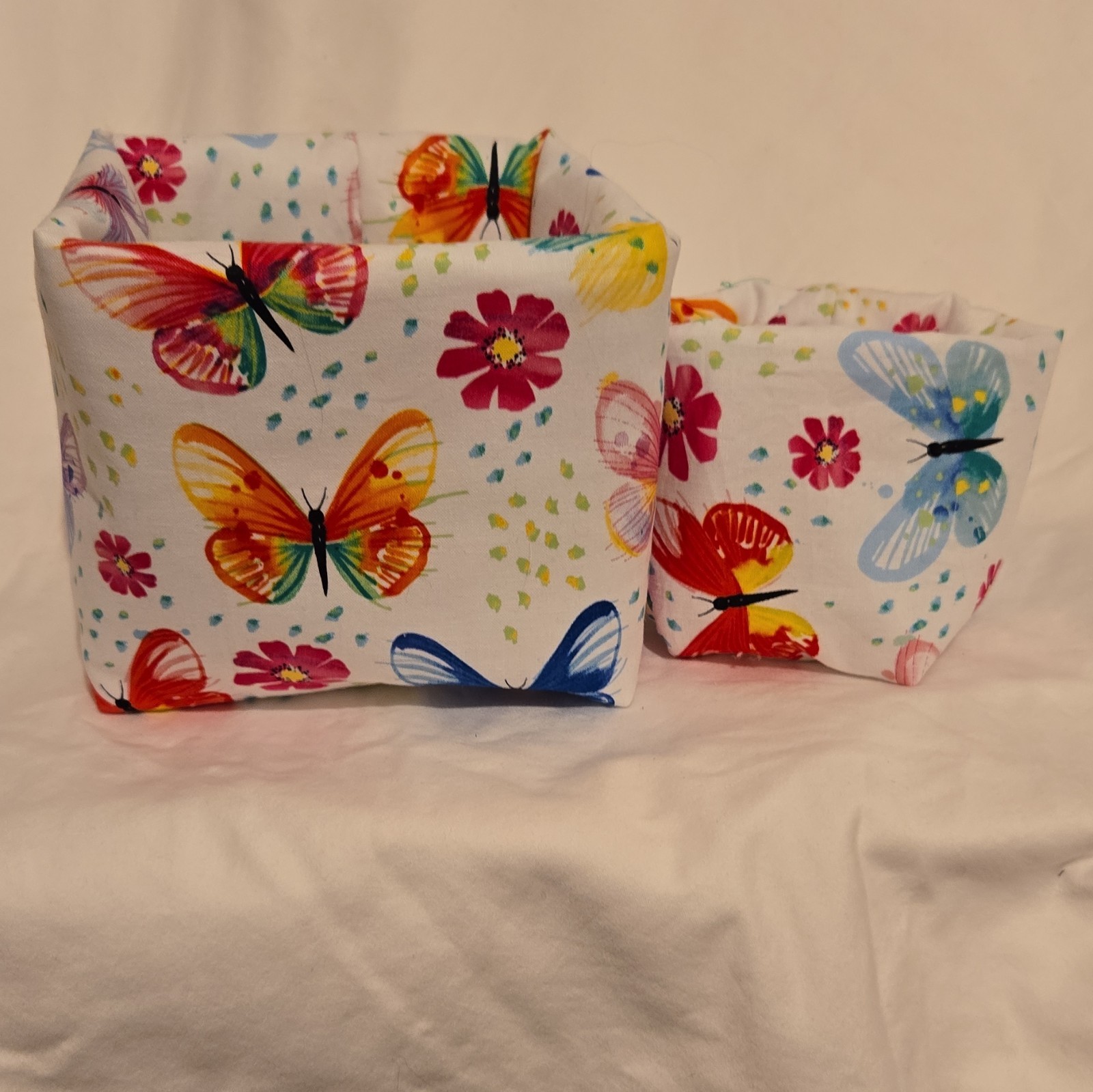 Set of 2 Foldable Fabric Storage Baskets Butterfly Print Rectangular