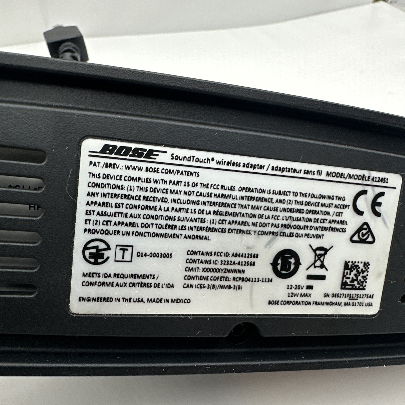 Bose SoundTouch Wireless Adapter WiFi Model 412451