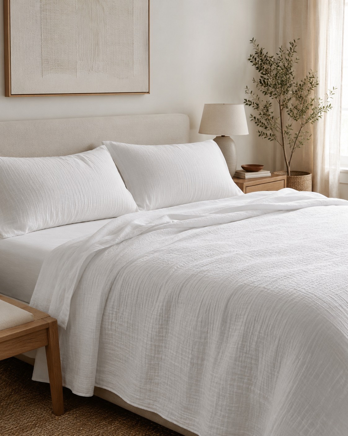 New Bed Theory Co4 Piece Gauze King Blush White Sheet Set Super Soft Tiktok Fave