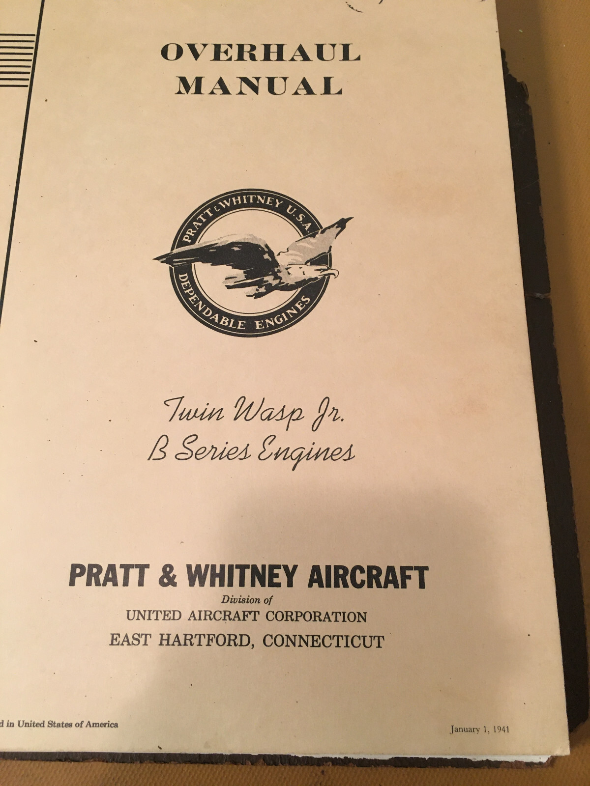 Original Pratt Whitney Twin Wasp Jr. B Series Overhaul Manual