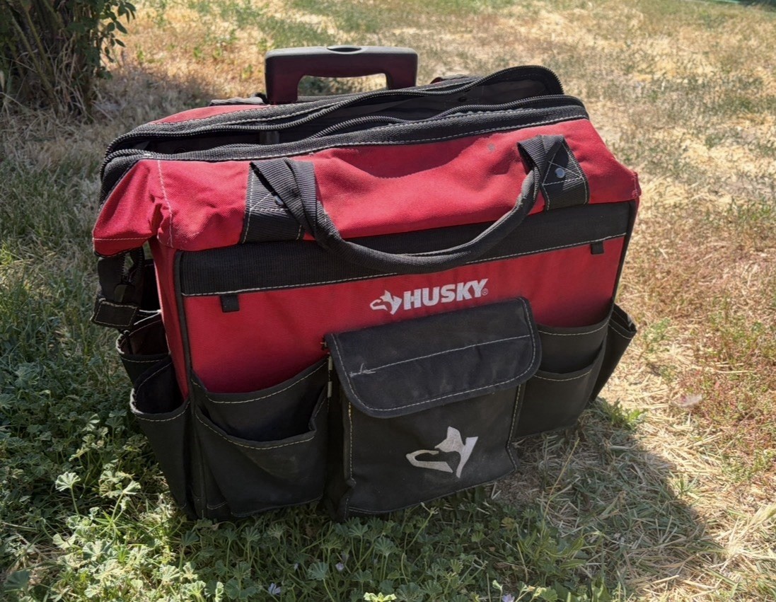 Husky Rolling Tool Bag w/ Telescoping Handle & Wheels, Red/Black