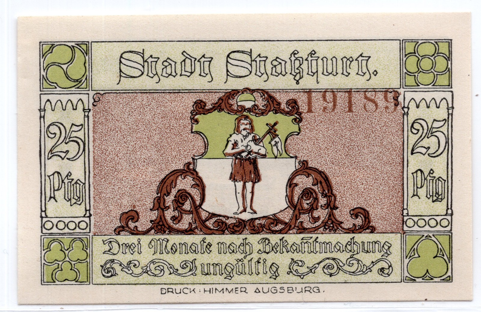 1921 Germany Staßfurt Notgeld 25 Pfennig Note (2249)