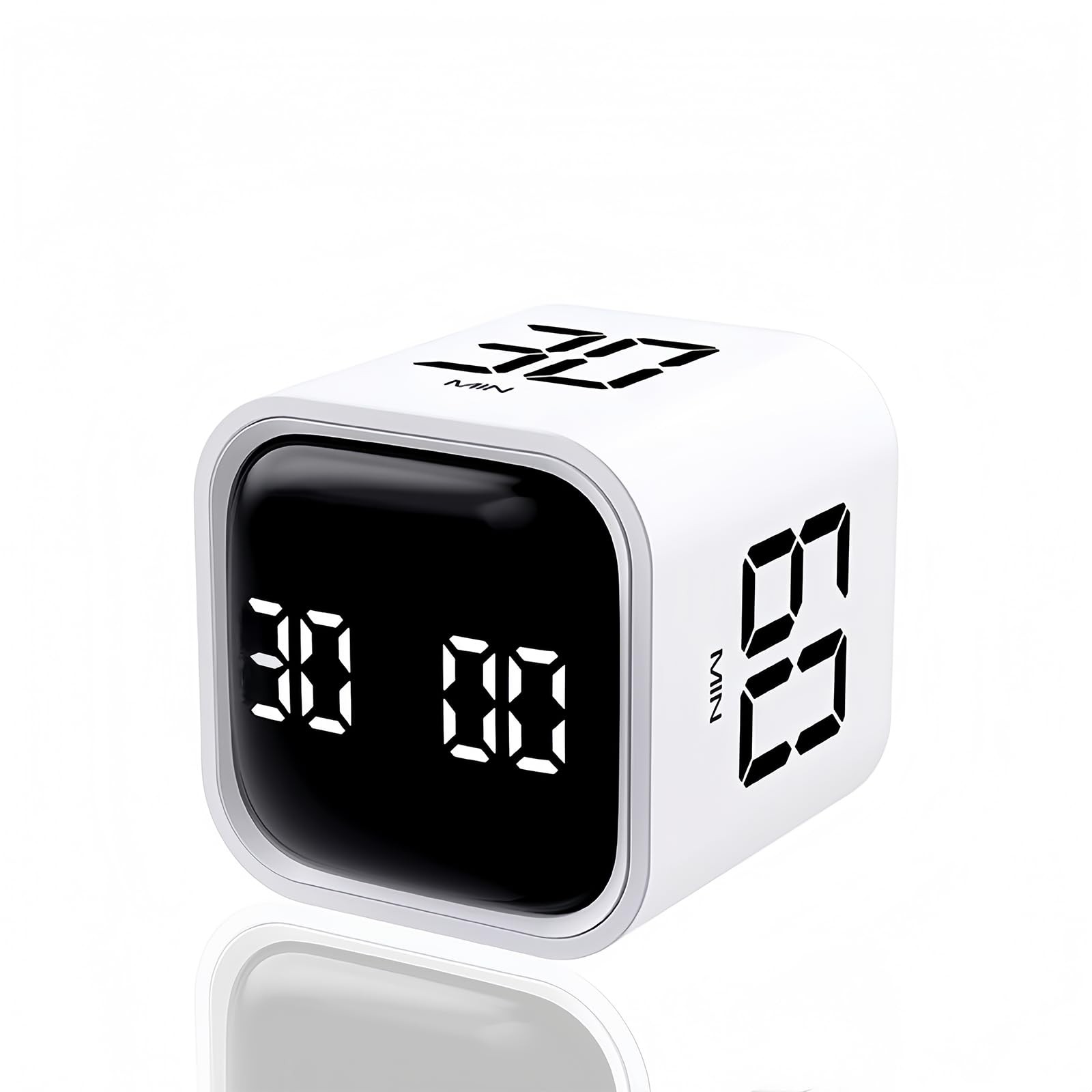 Teknoluzor Digital Cube Pomodoro Timer Desk Rechargeable Productivity White
