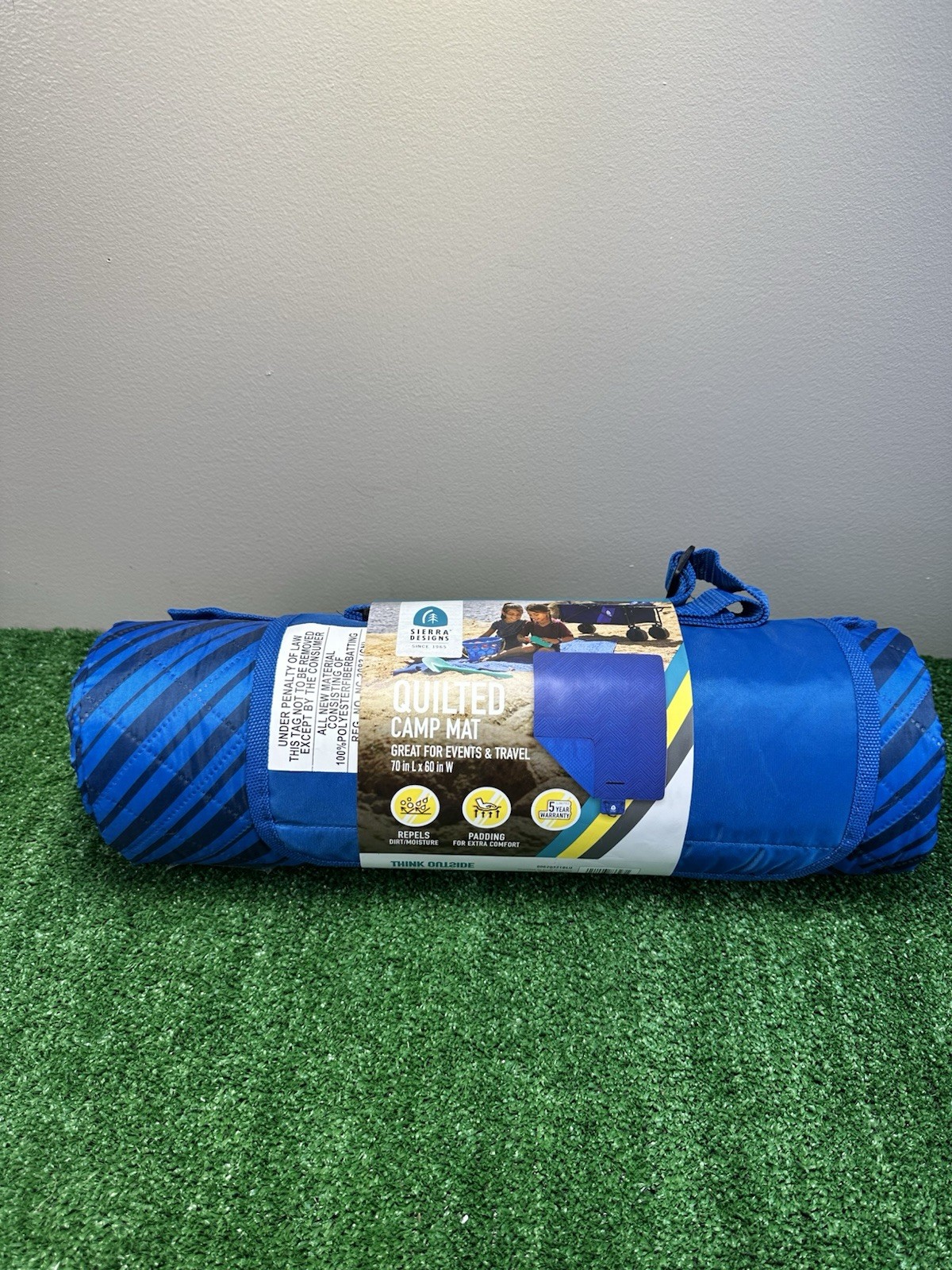 Sierra Designs  Quilted Camp Mat. 70inL X 60in W. NWT BLUE stripe