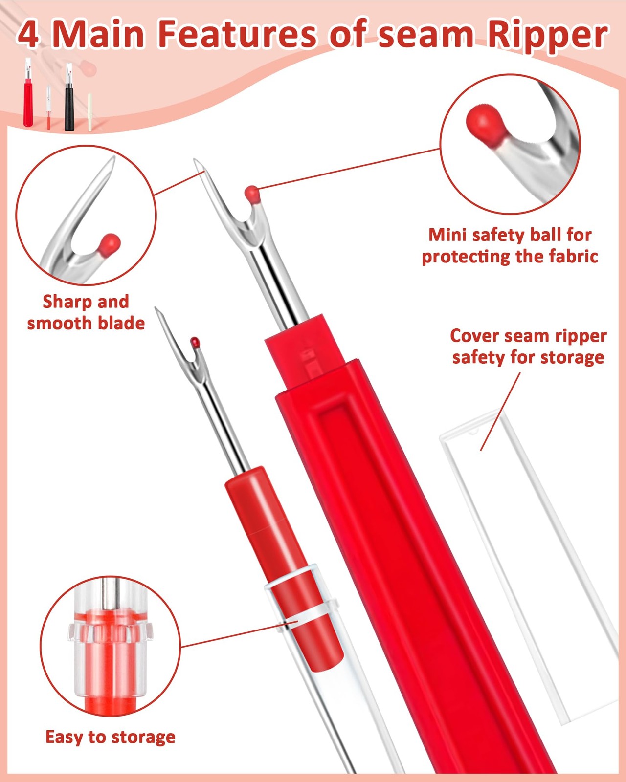 Seam Ripper Thread Remover Sewing Stitch Unpicker Embroidery Tool Set 5PCS