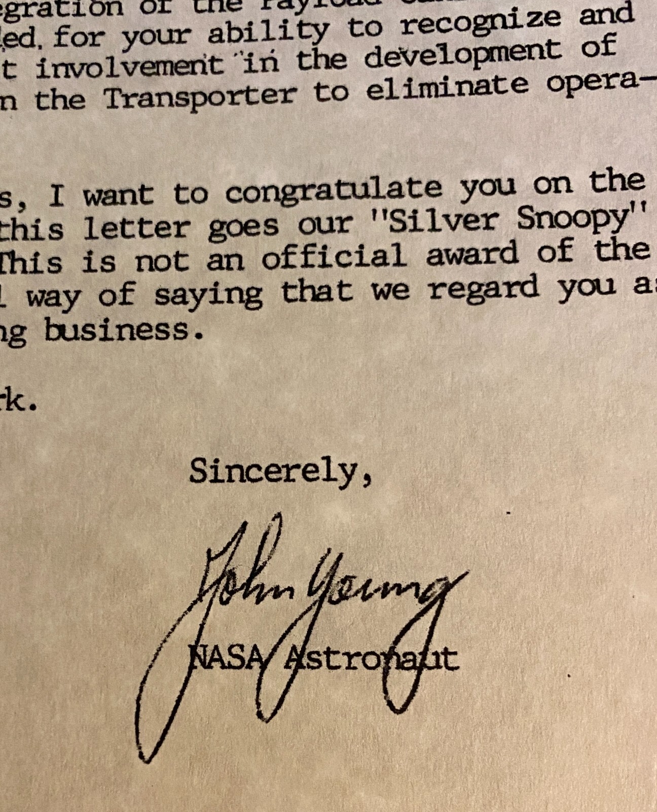 NASA - Snoopy Award Letter - COPY
