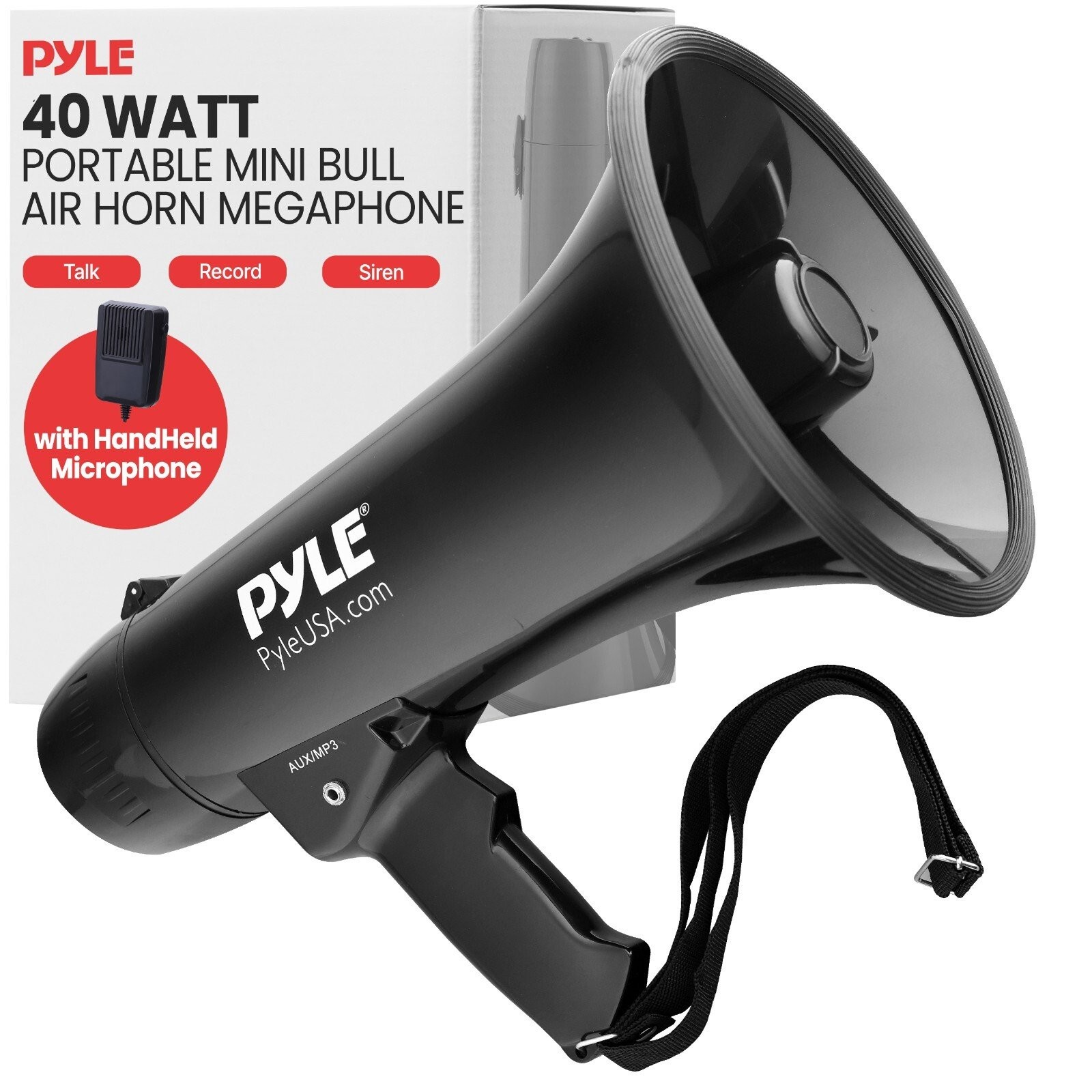 Pyle 40W Professional Megaphone Bullhorn w/ Siren & Aux-In for Music PMP43IN