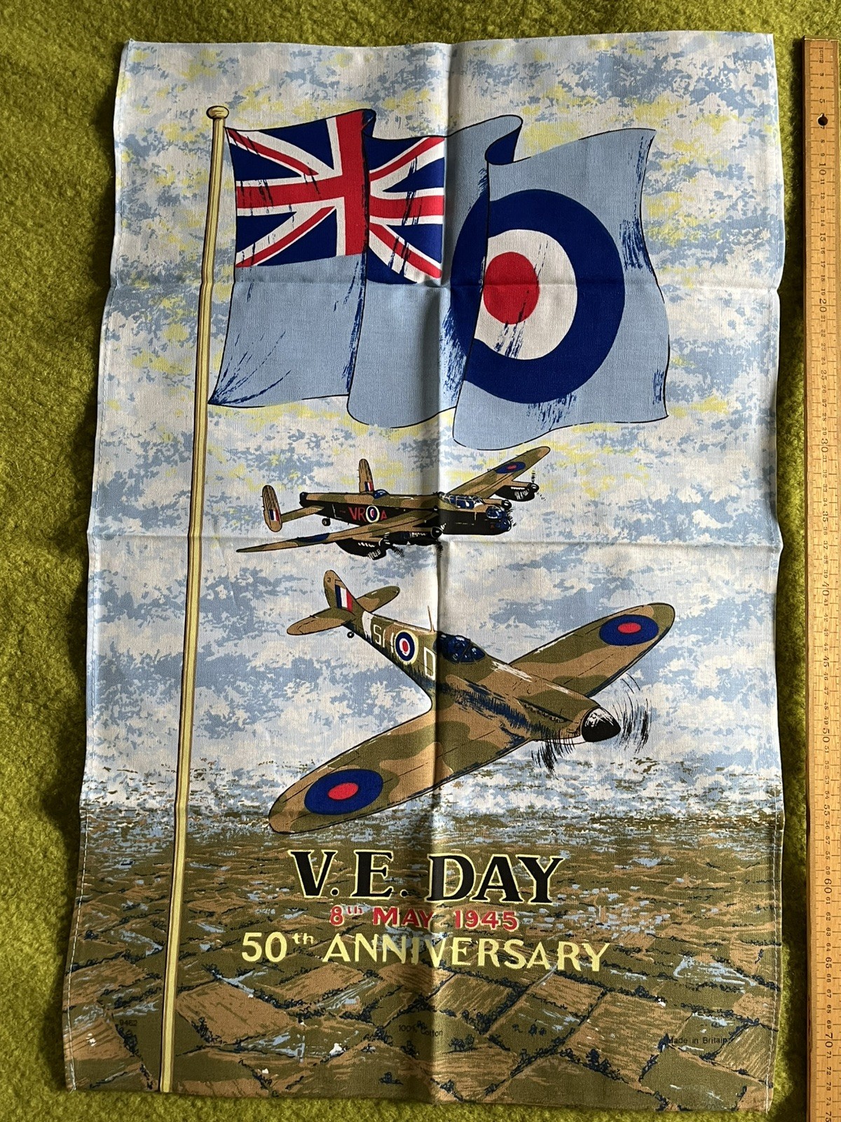 Vintage VE Day 50th Anniversary 100 % Cotton Tea Towel Air Forcs