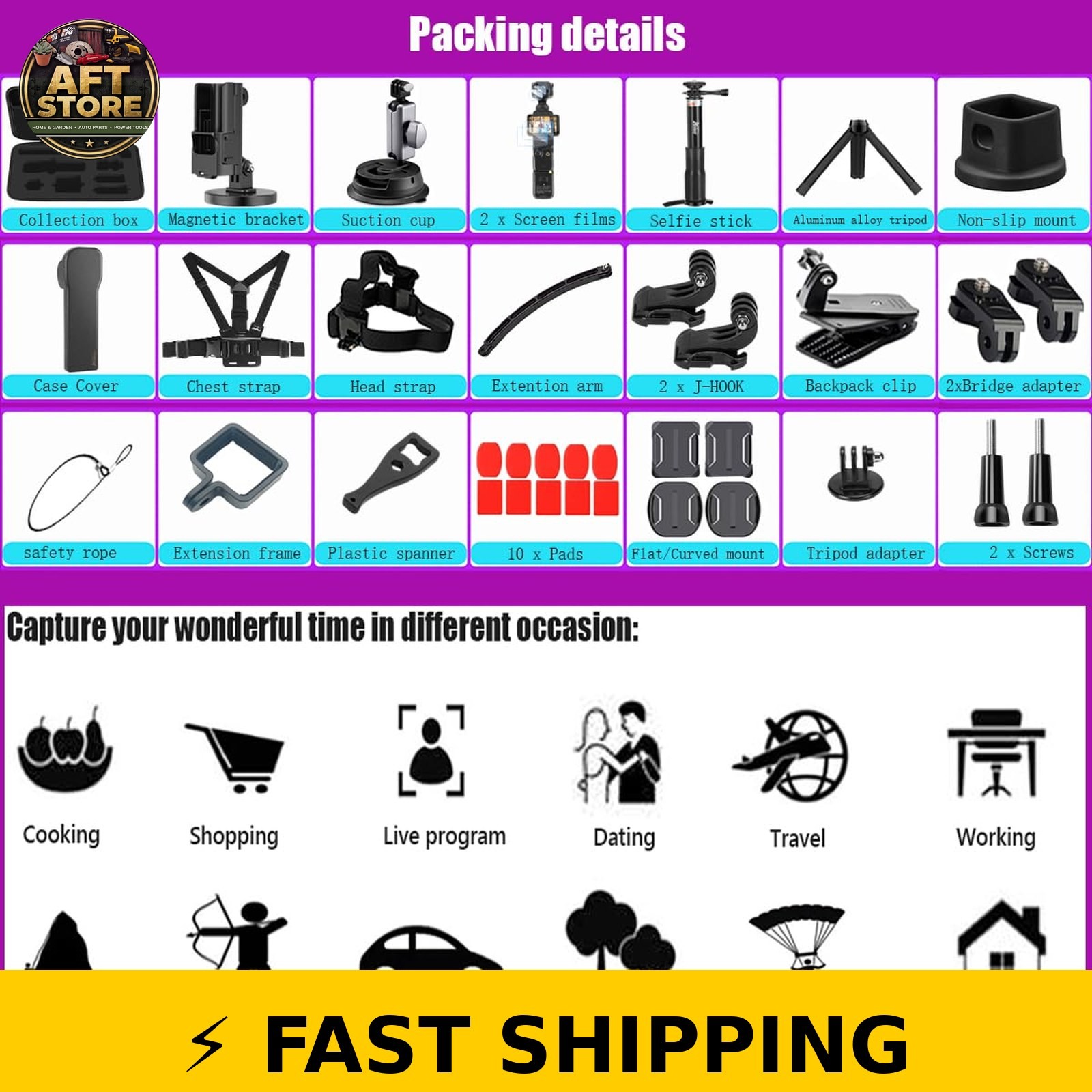 Husiway Accessories Kit for DJI Osmo Pocket 3/4 - Complete Bundle