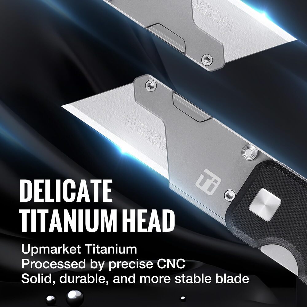 WORKPRO Titanium Folding Utility Knife CNC Unibody Box Cutter Quick Change Blade