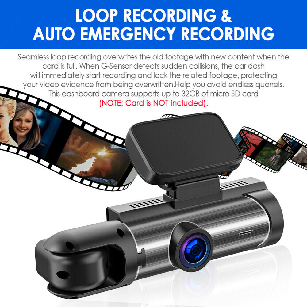 Dual Lens Car Dash Cam DVR Driving Recorder Front Inside Camera 1440P G-sensor