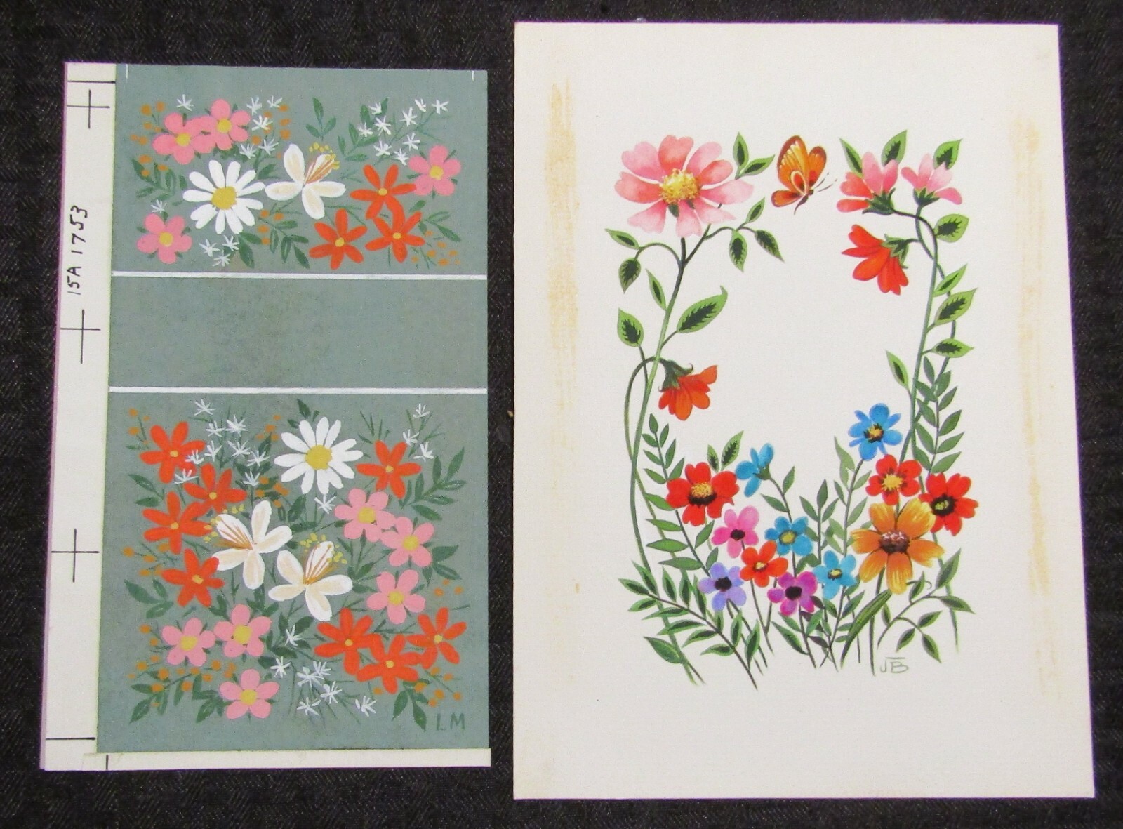 SORRY YOU'RE LEAVING Flower Patch w/ Butterfly 6x8.5" Greeting Card Art LOT of 2
