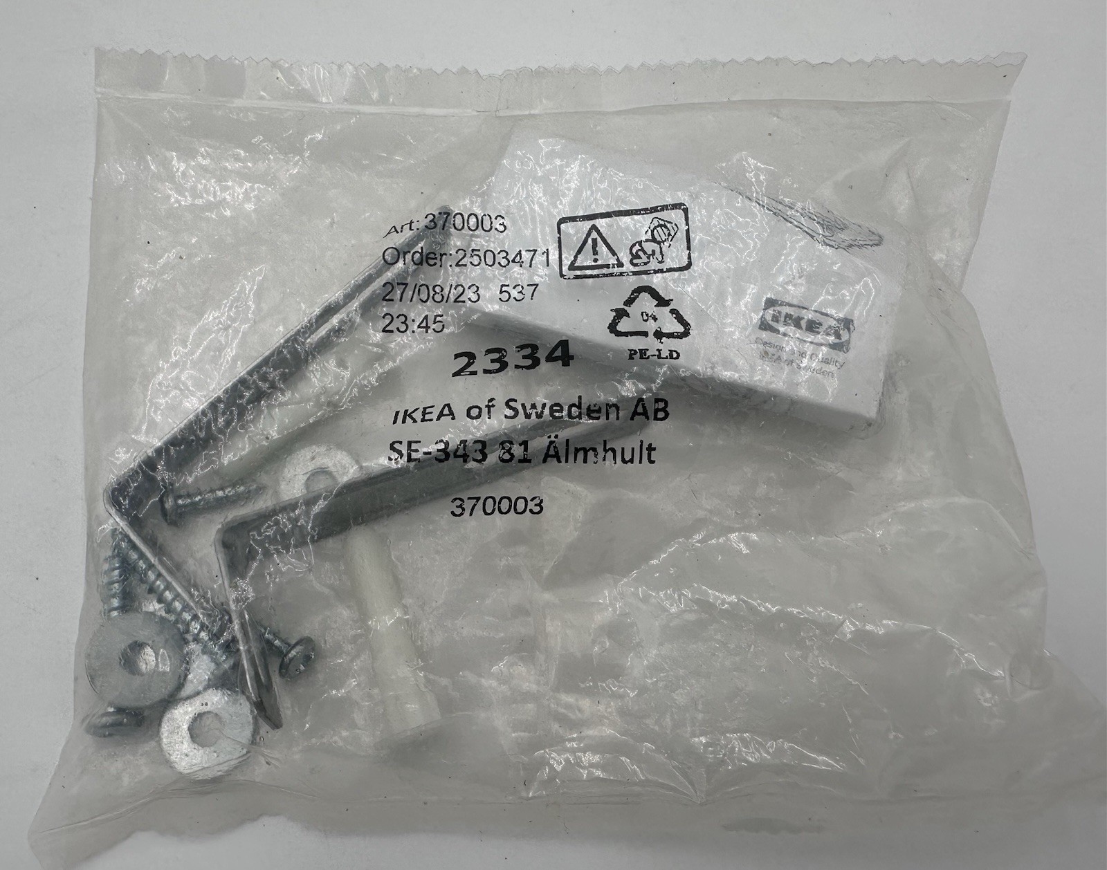 IKEA 2334 WALL SECURITY BRACKET 2503471 SE-343 81 Almhult 370003. Sealed