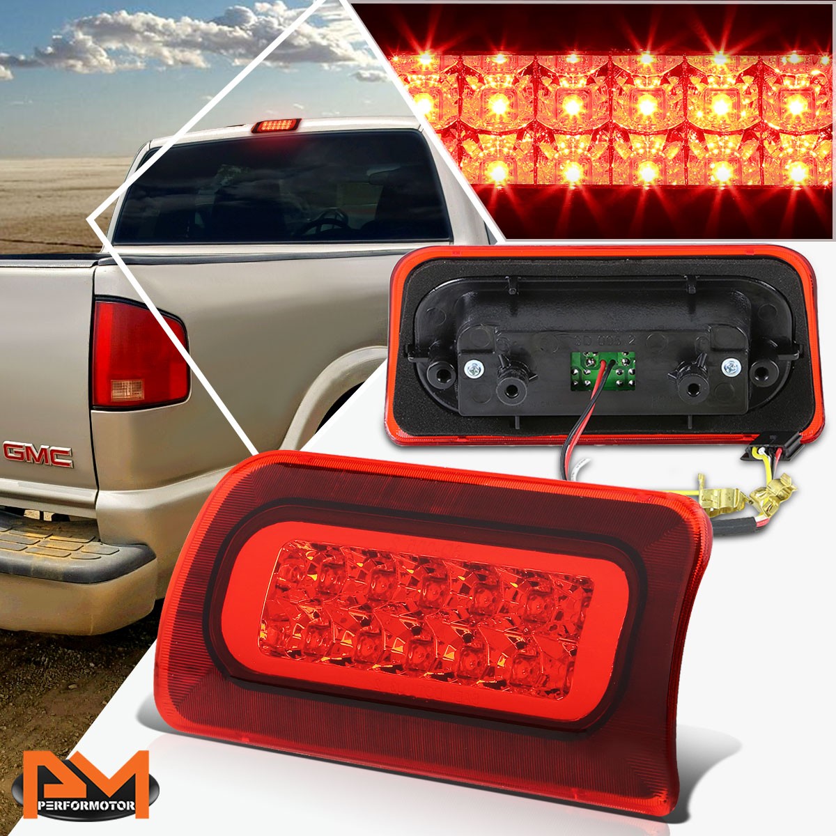 For 94-03 Chevy S10/GMC Sonoma 2-Rows LED Third 3RD Tail Brake Light/Lamp Red