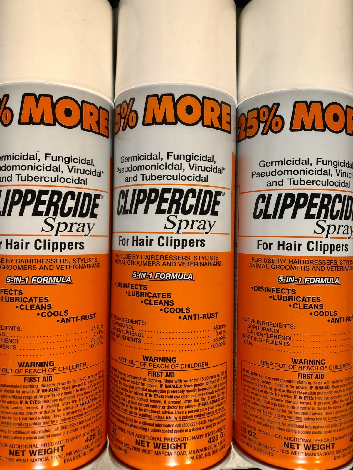 Clippercide 72130 Aerosol Spray - 15oz  ( 25% more -15 oz. 3 cans ) USA!