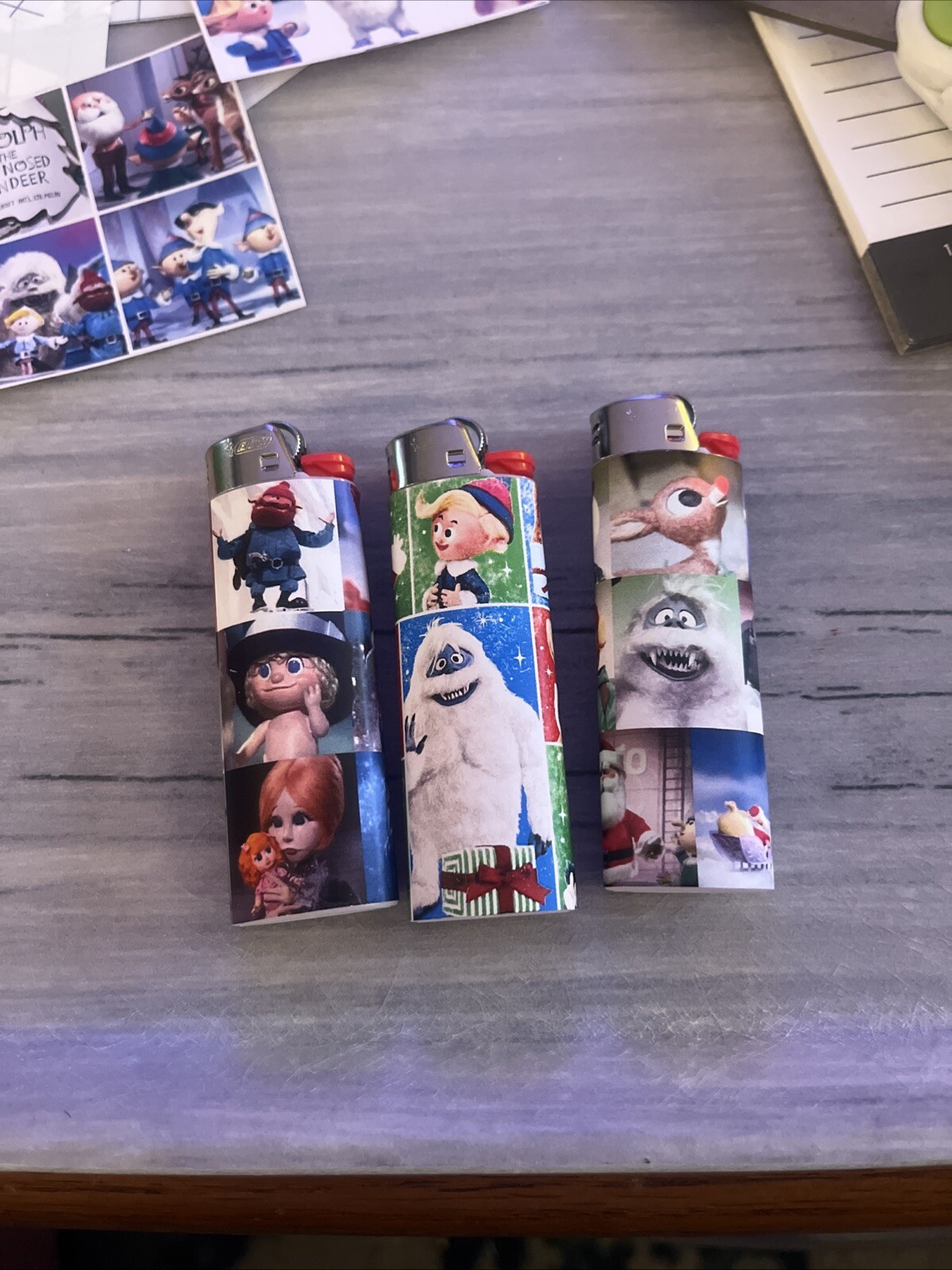 New 3 Custom Bic Lighters Rudolph The Red Nosed Reindeer All Characters Fun !!