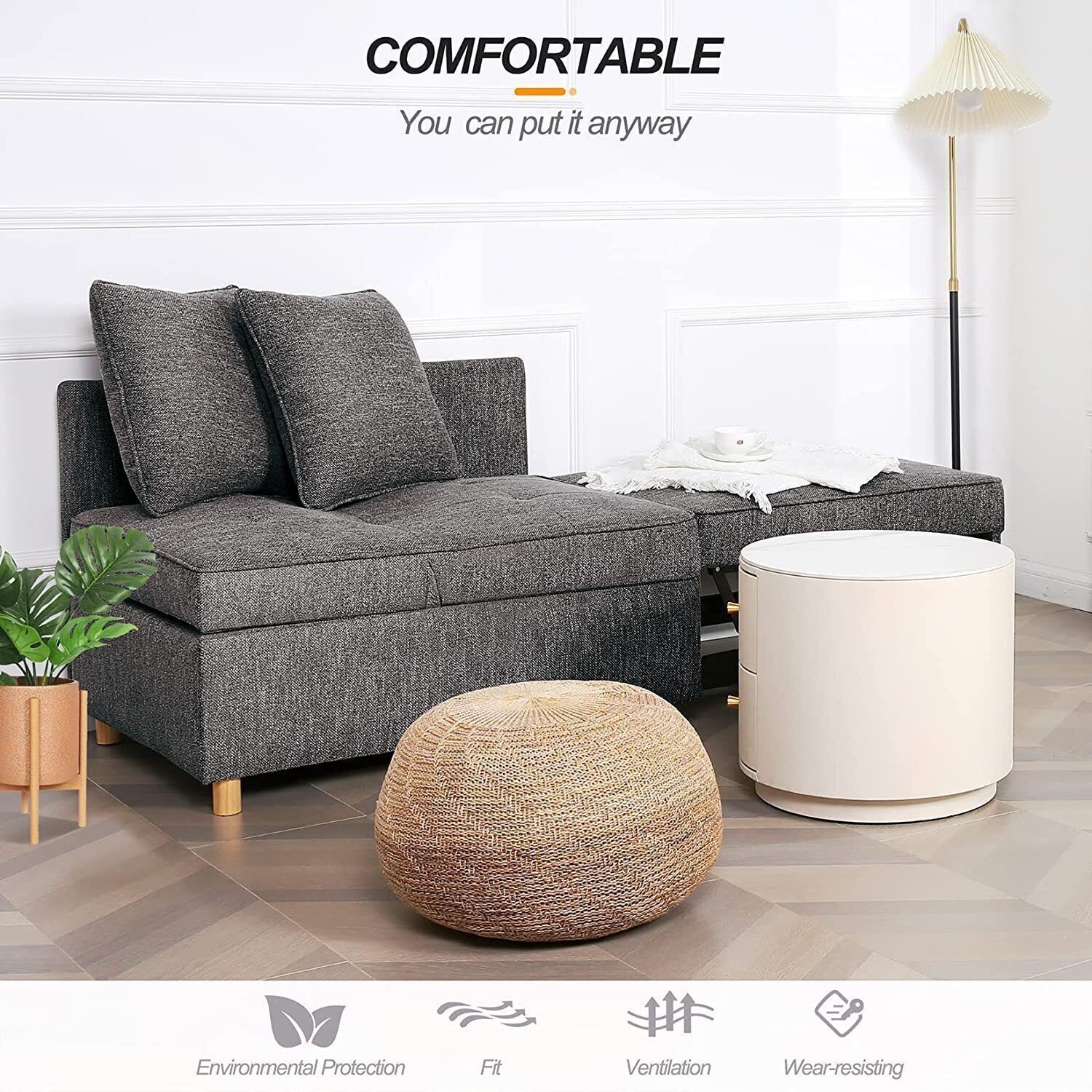 Folding Ottoman Sofa Bed Chair 4-in-1 Sleeper Sofa Adjustable Backrest+2 62