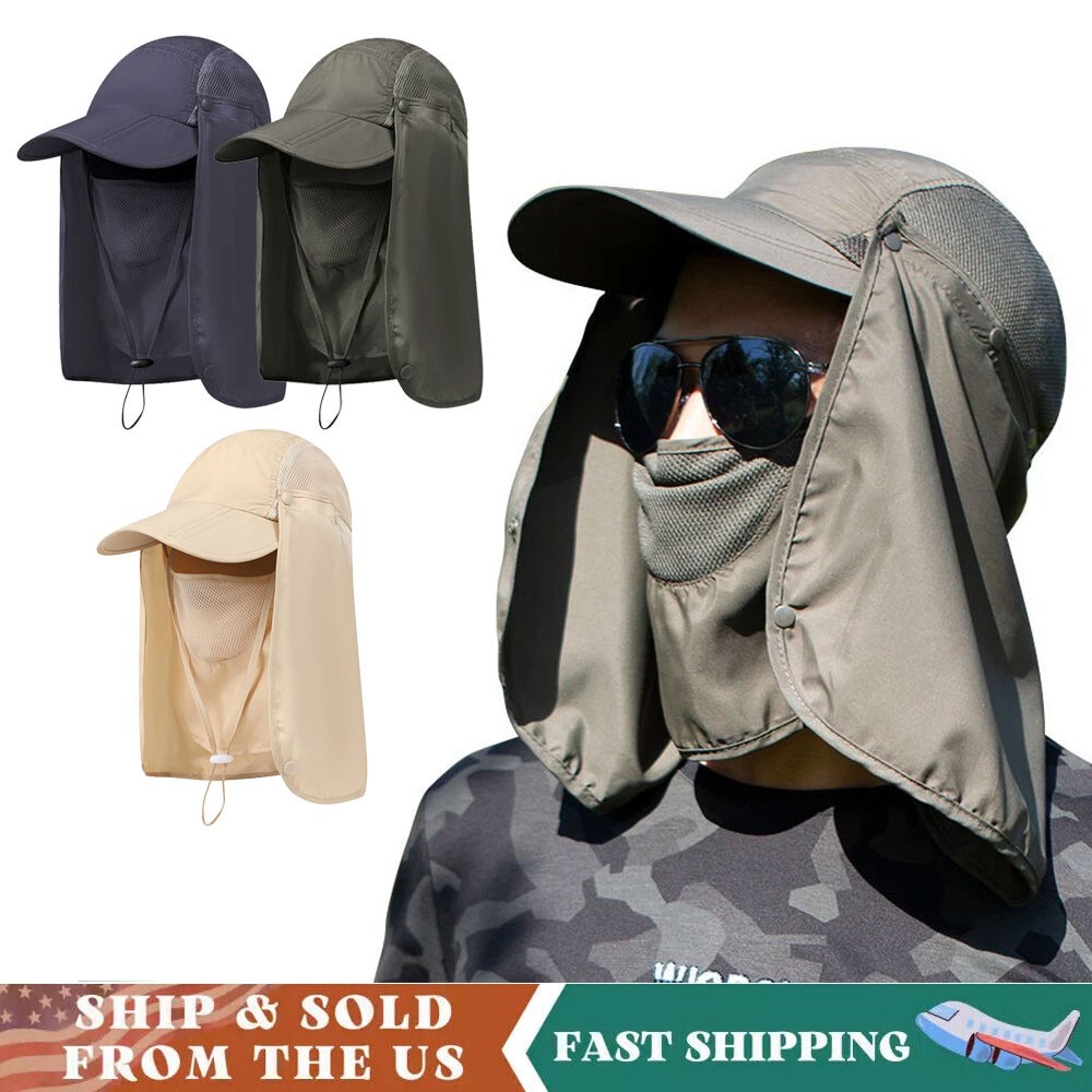 Men Women Detachable Fishing Sun Hat with Neck Flap & Face Cover UV Protection