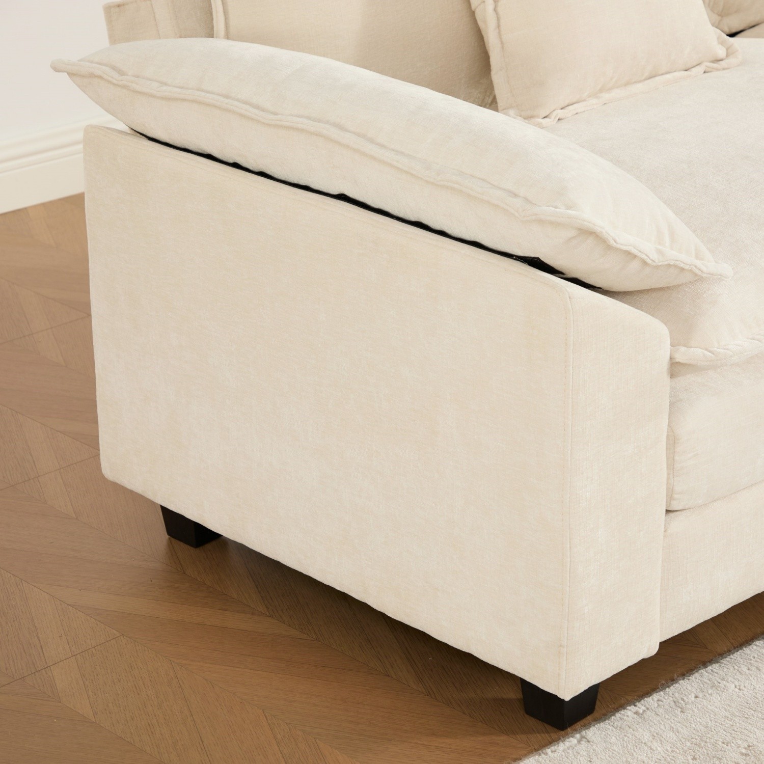 Wide Armrest Modern Chenille Loveseat Sectional Sofa w/ Double Layer Padded Seat