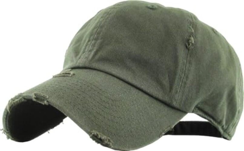 Vintage Washed Distressed Cotton Dad Hat Baseball Cap One Size Olive