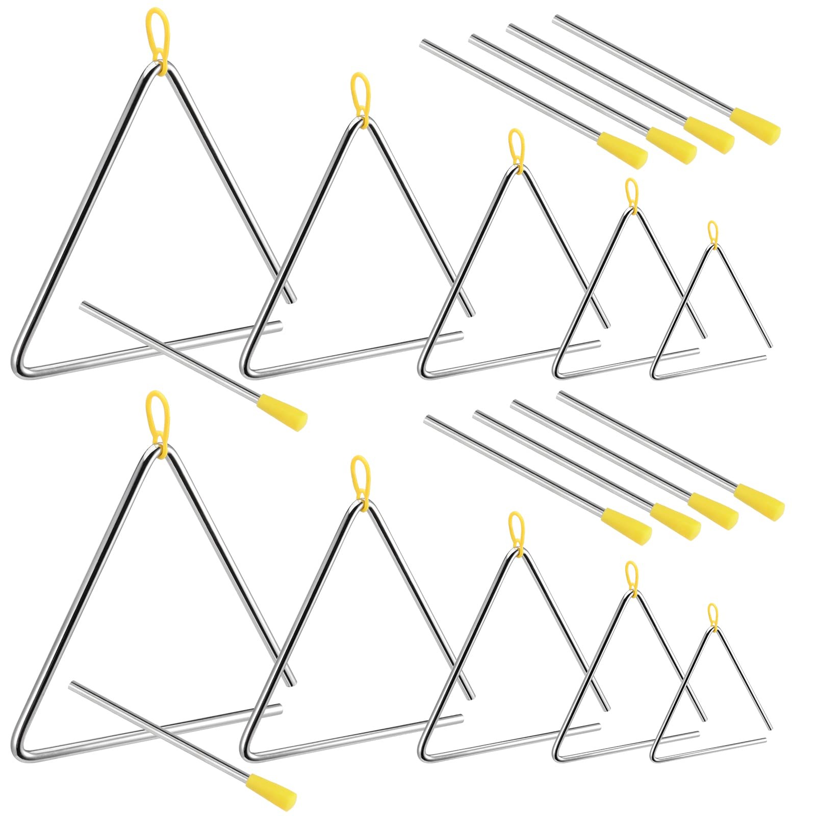 SINJEUN 10 Pack Musical Steel Triangle, 4, 5, 6, 7, 8 Inches Triangle Musical In