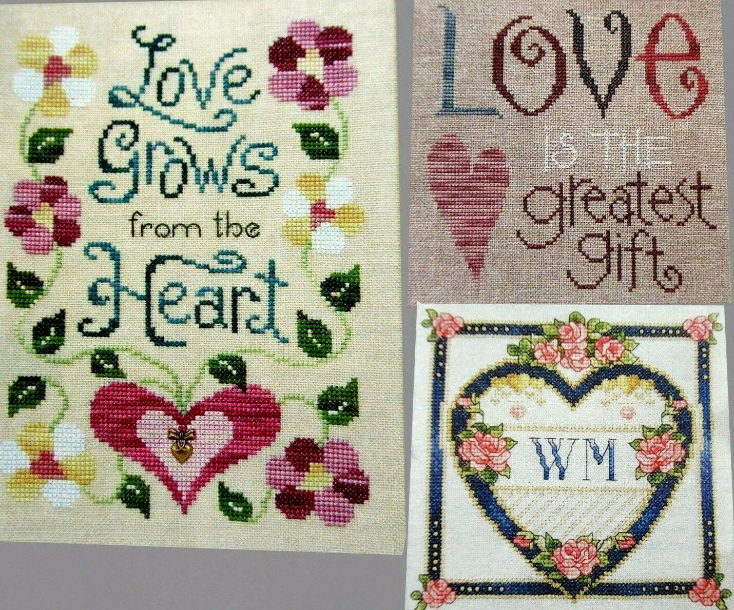 Love Greatest Gift Grows From Heart Rose Heart Initials CROSS STITCH PATTERNS