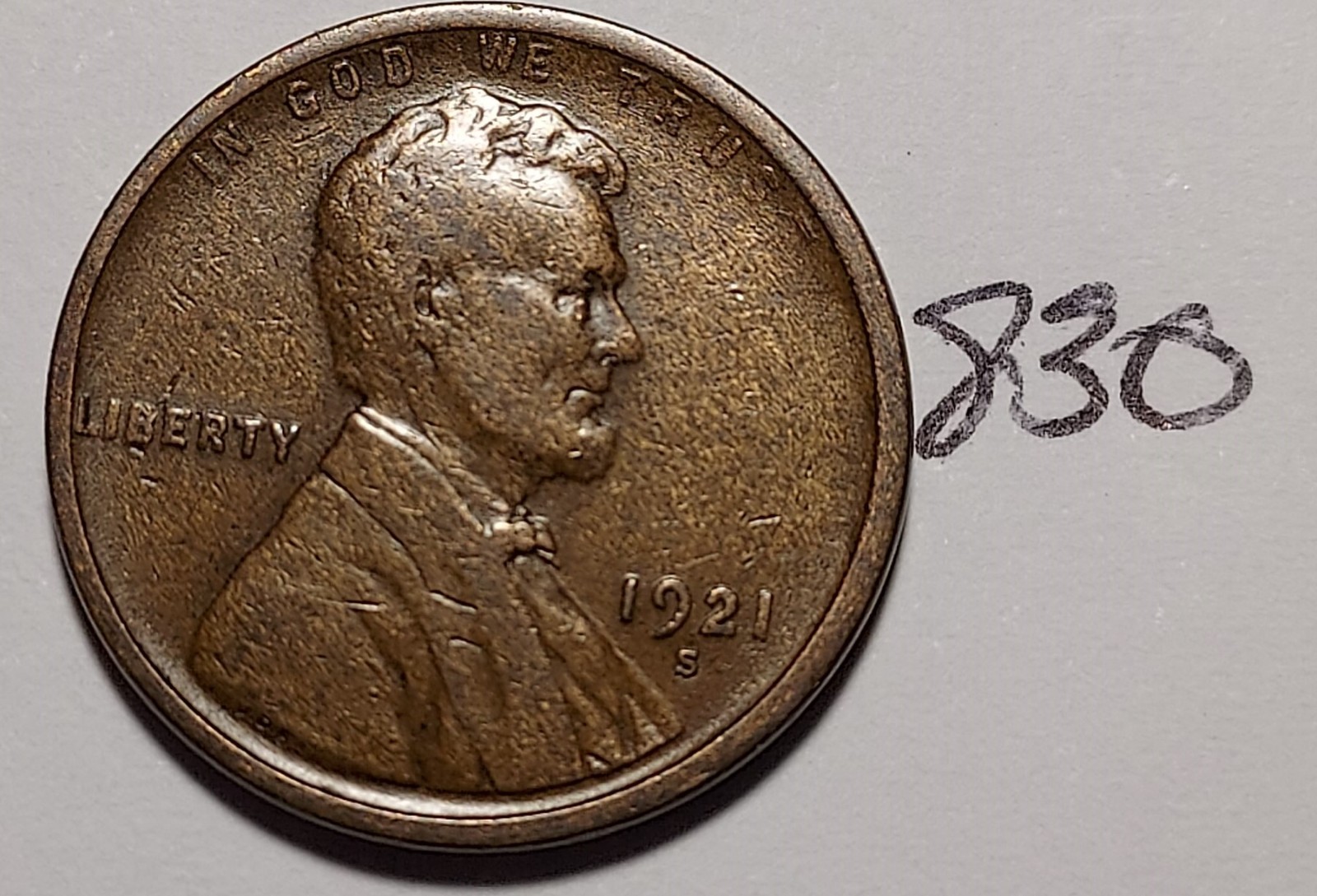 1921-S Lincoln Wheat Cent  FINE - VERY FINE  #830