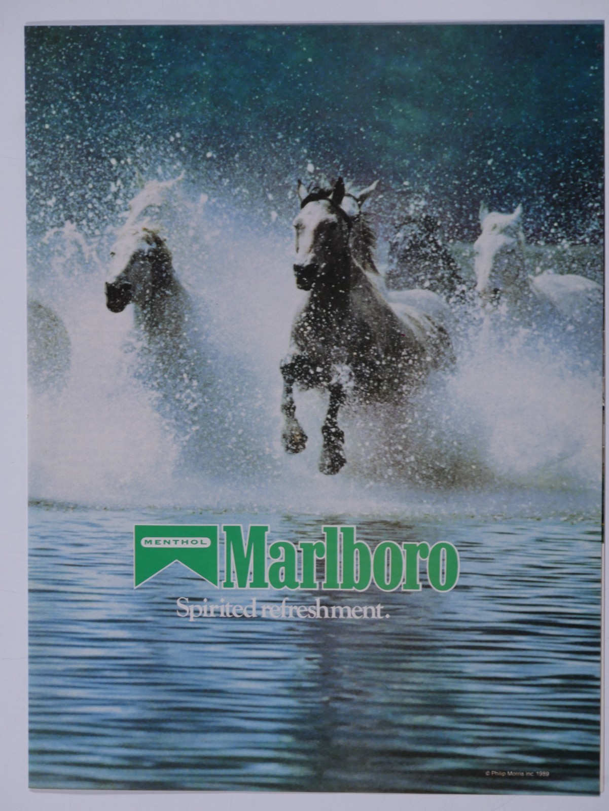 1989 Marlboro Menthol Spirited Refreshment Horses Original Magazine Print Ad