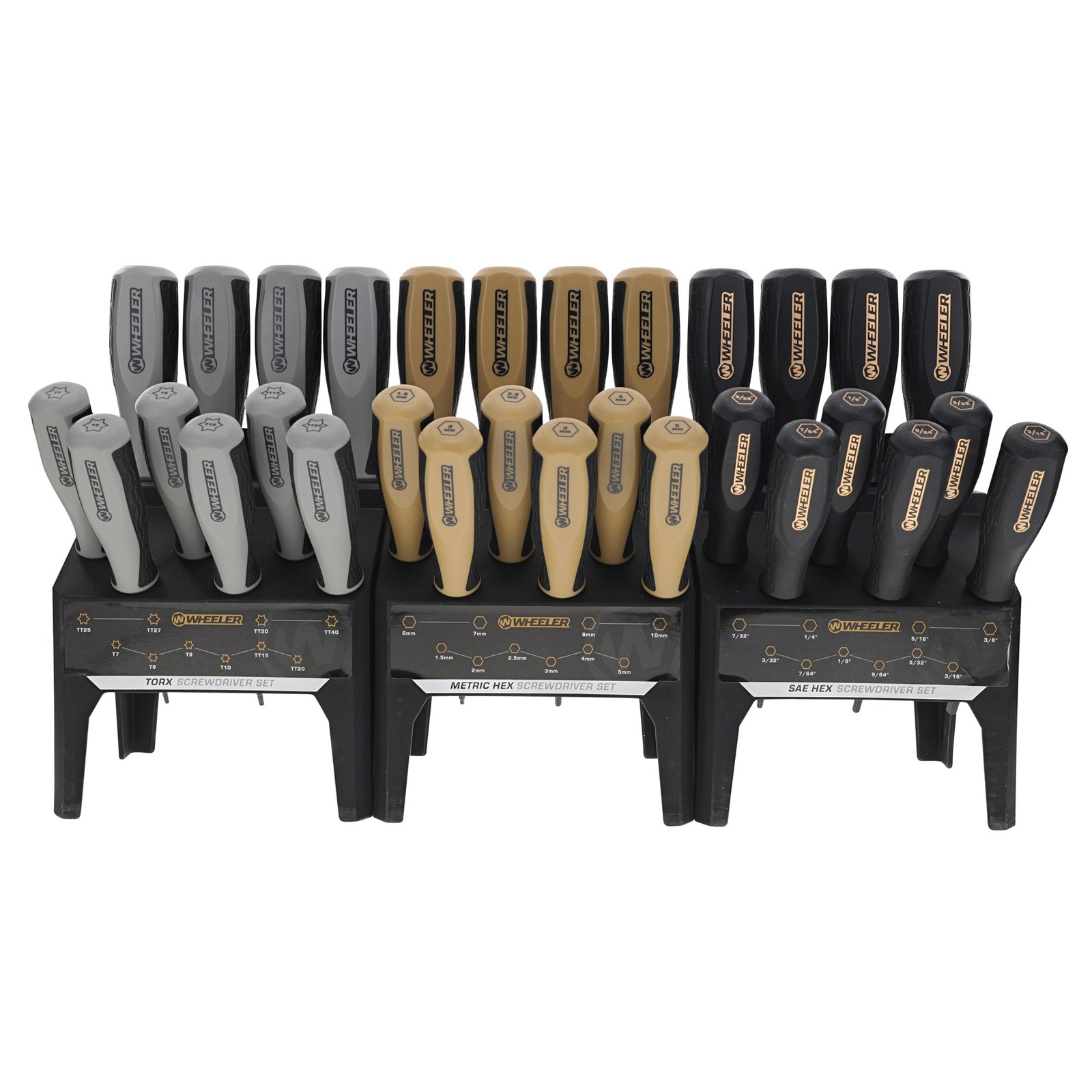 Wheeler Hex Torx Screwdriver Set Benchtop Organizer 30 Pc Ergonomic Steel Black
