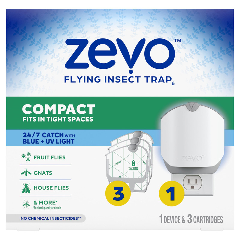 Zevo Compact Flying Insect Trap Kit Refill Cartridges Indoor Bug Catcher Blue UV