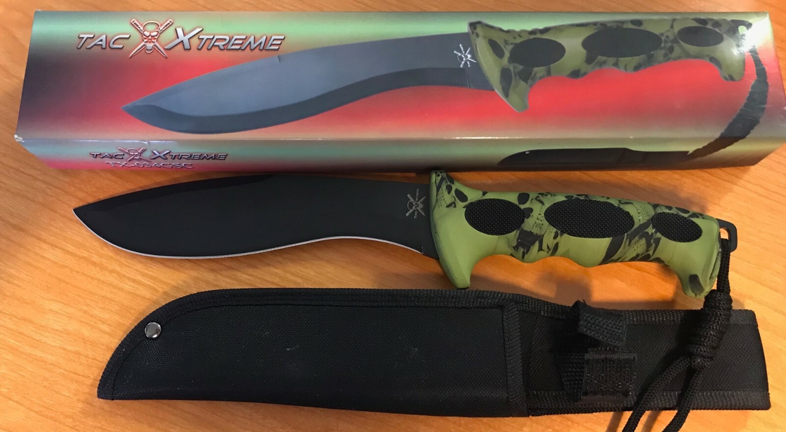 Tac Xtreme Knife TX-034GSC 12" Fixed Black Blade Camo Handle