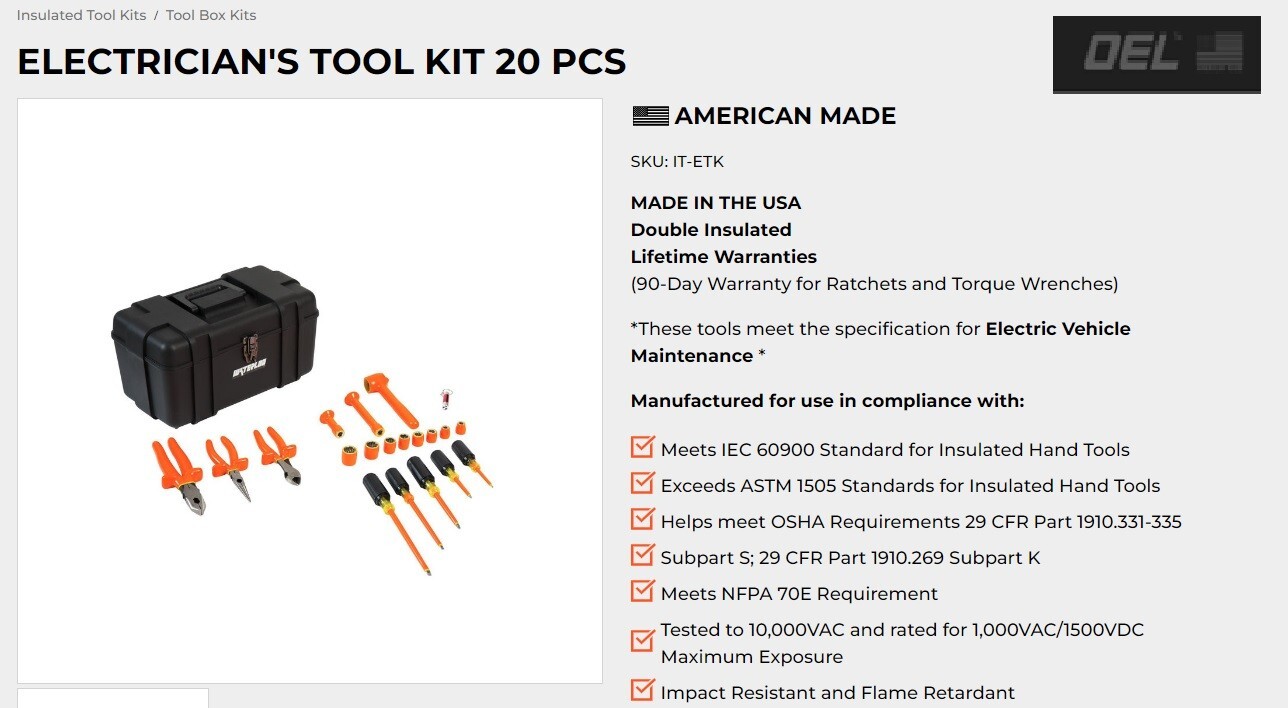 OEL 20 Piece Electrician Insulated Tool Kit 1000V