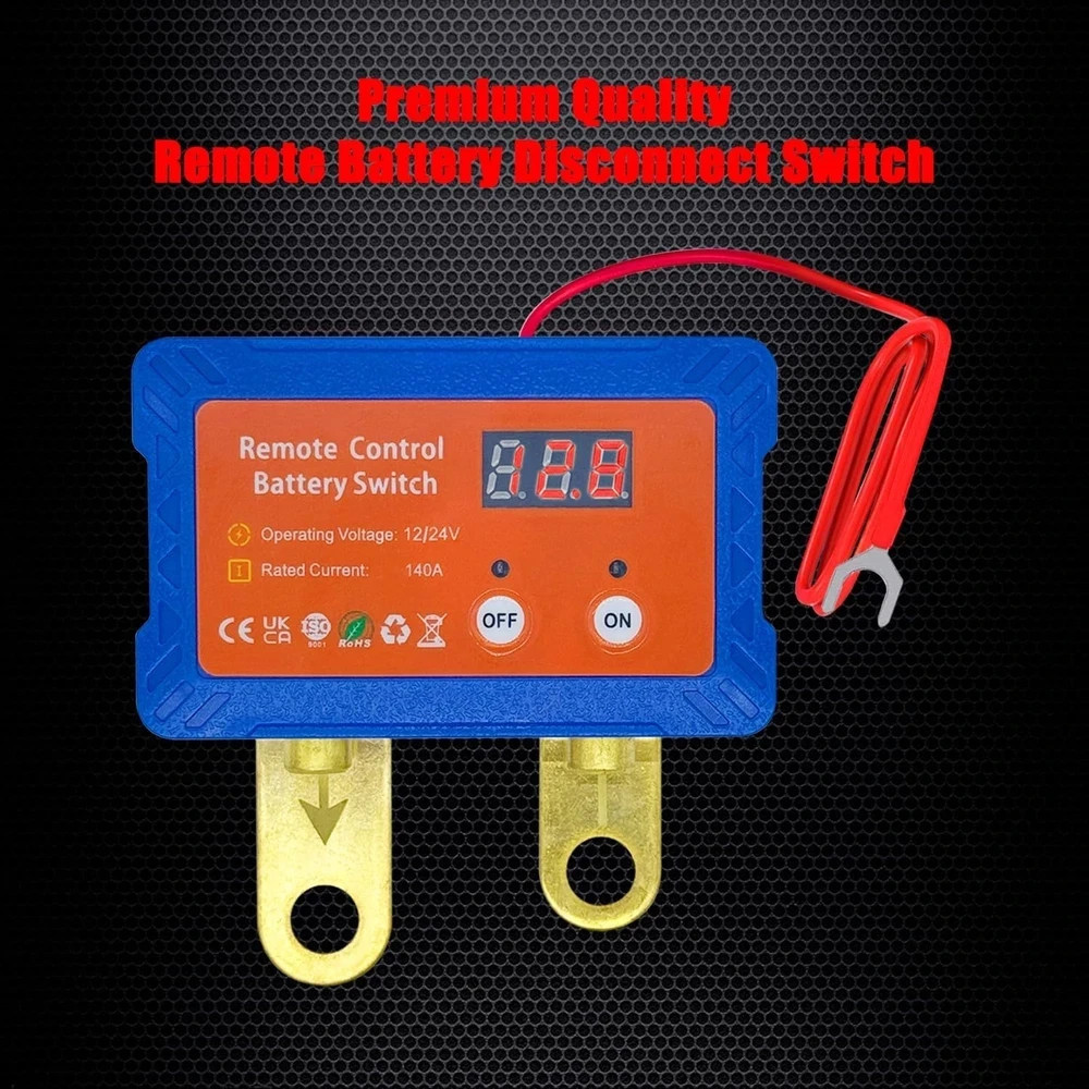 Remote Battery Disconnect Switch 12V W/Voltmeter, 140A Side Post Negative On/Off