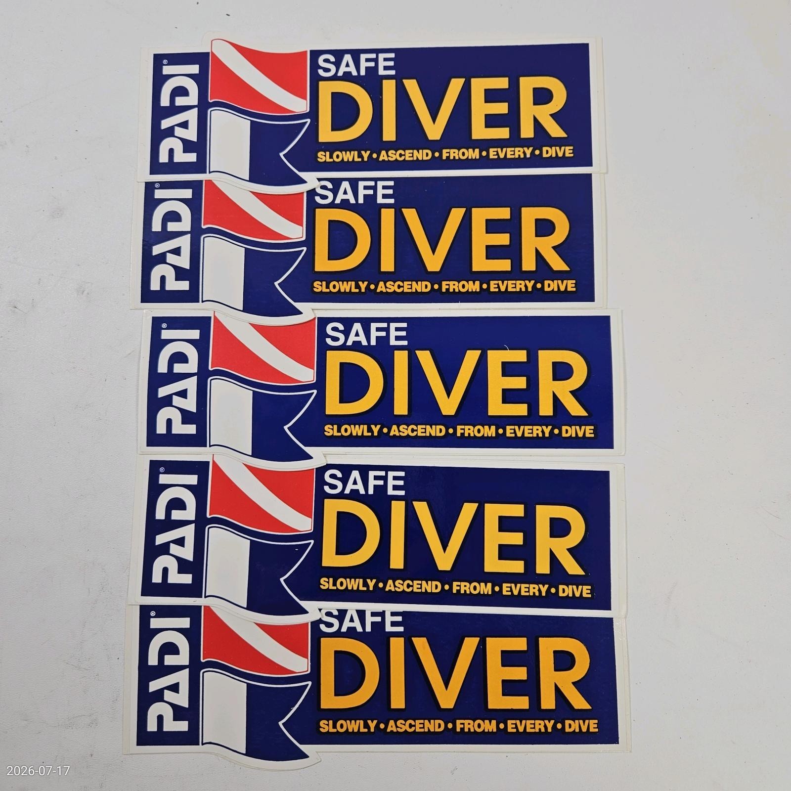 5 PADI Safe Diver Scuba Tank Bumper Stickers Slowly Ascend From Every Dive 6.25"