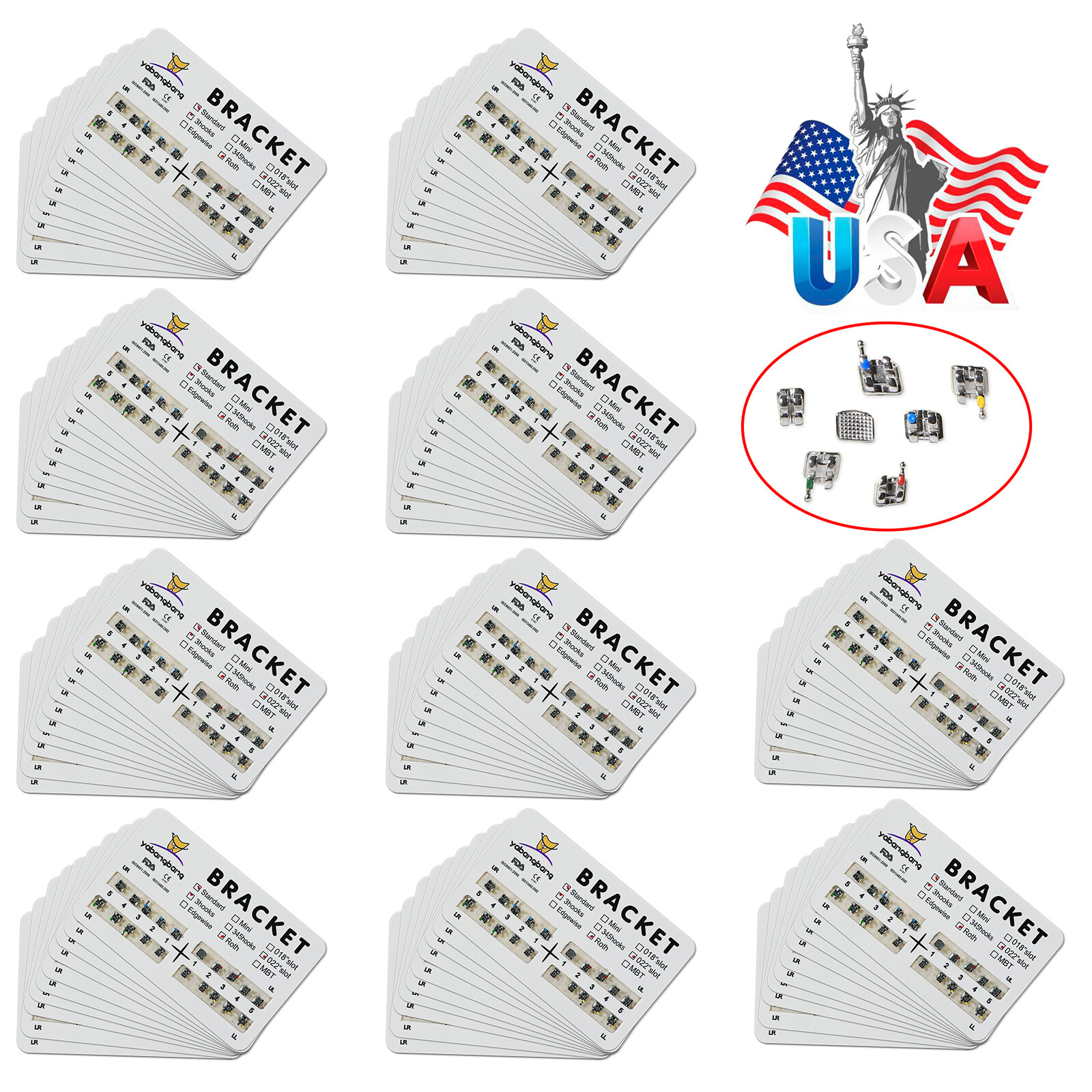 10-100 packs Dental Orthodontic Bracket Braces Standard Roth 022" 3 hooks #3 SA
