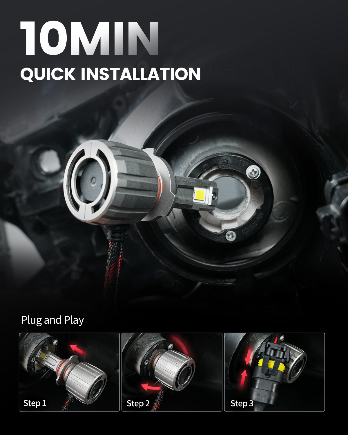 9005 HB3 LED Headlight Bulbs High Beam 13000LM White Replace Halogen Plug & Play