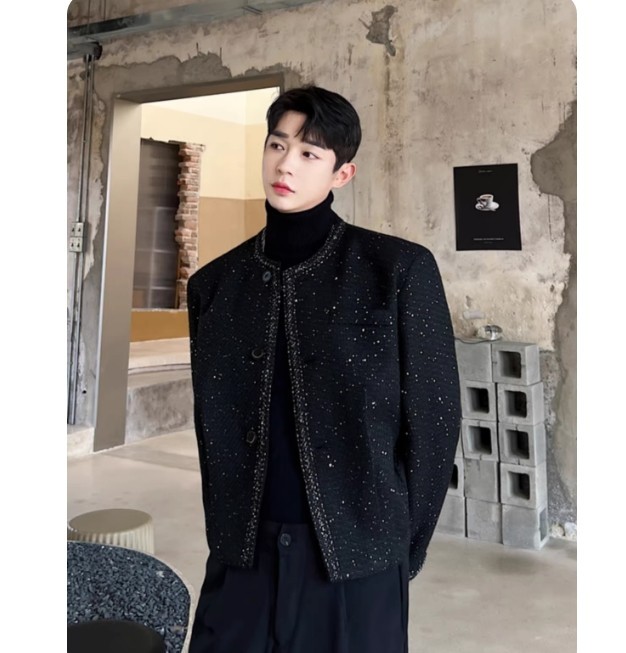 Men's Autumn Fashion Long Sleeve Loose Shine Paillette Jackets Party Coat