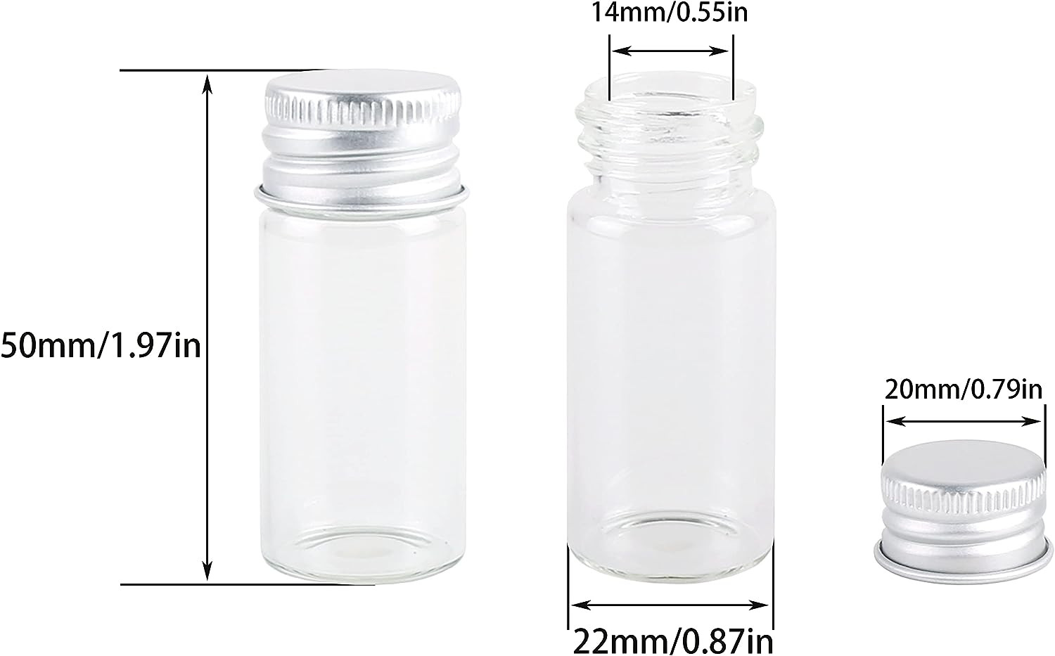 100 10Ml Vials Small Mini Tiny Glass Bottles Clear Empty Jars with Aluminum Top