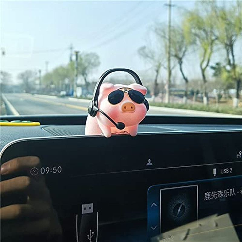 LULU the Car Monitor Pig Decor - Cute Lucky Piggy Dashboard Companion for Car &
