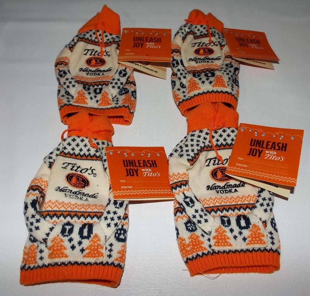 4 NWT Tito’s Handmade Vodka For Dog People GIFT TAG Bottle Knit Sweater Hoodie